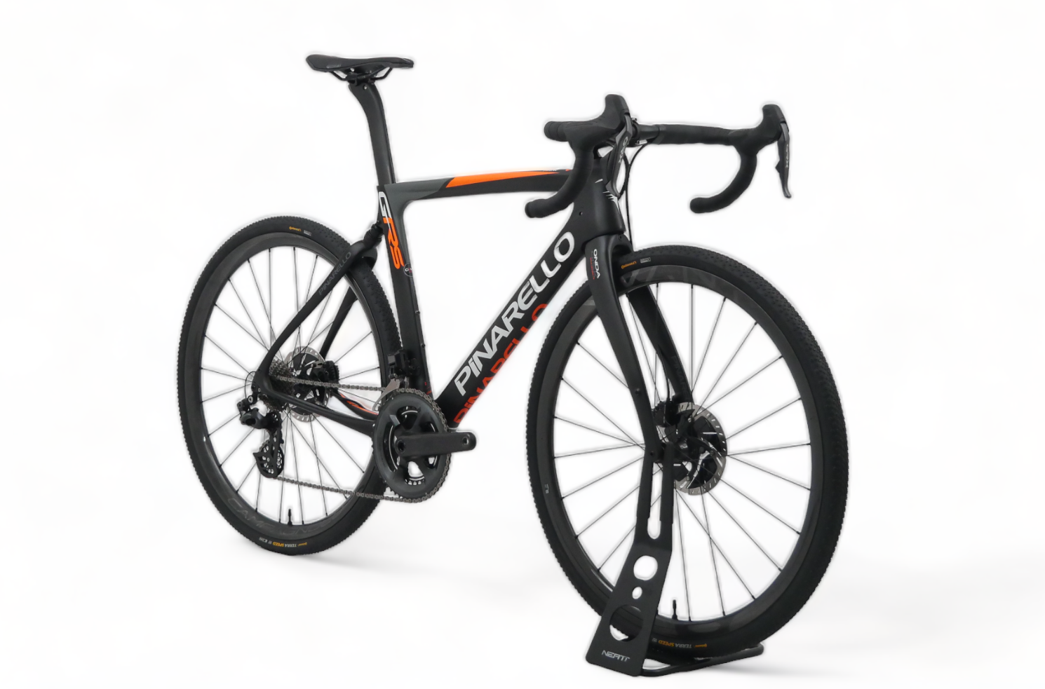 Gravel Bike Pinarello GRS Shimano GRX Di2 / Roues Campagnolo Levante Carbon Disc Noir / Orange